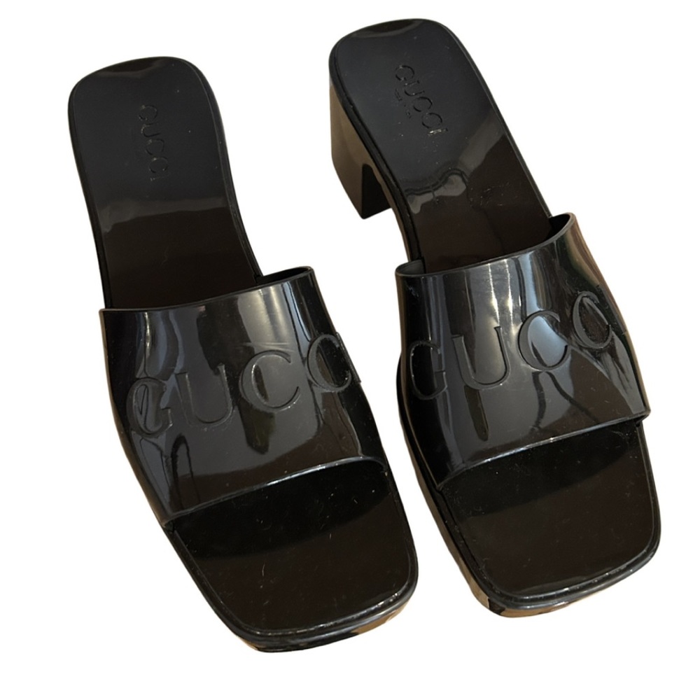 Gucci black rubber sandal slides